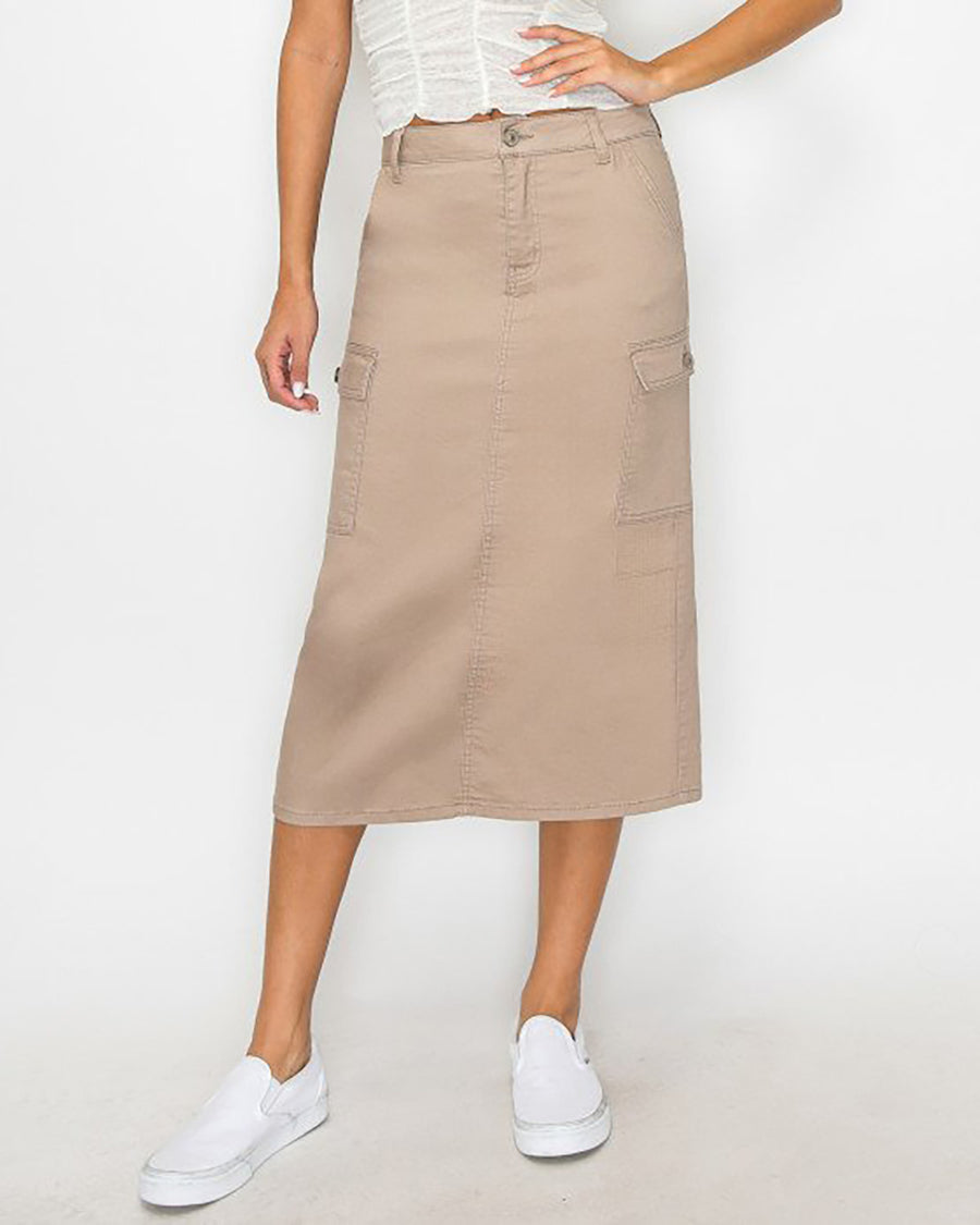 CARGO POCKET TWILL MAXI SKIRT