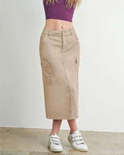 CARGO POCKET TWILL MAXI SKIRT