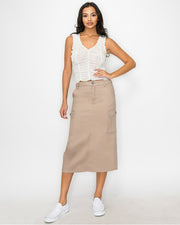 CARGO POCKET TWILL MAXI SKIRT