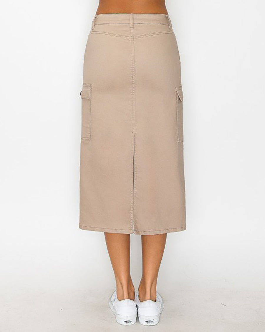 CARGO POCKET TWILL MAXI SKIRT