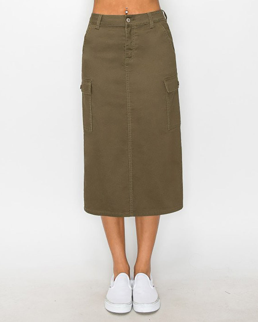 CARGO POCKET TWILL MAXI SKIRT