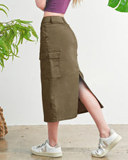 CARGO POCKET TWILL MAXI SKIRT