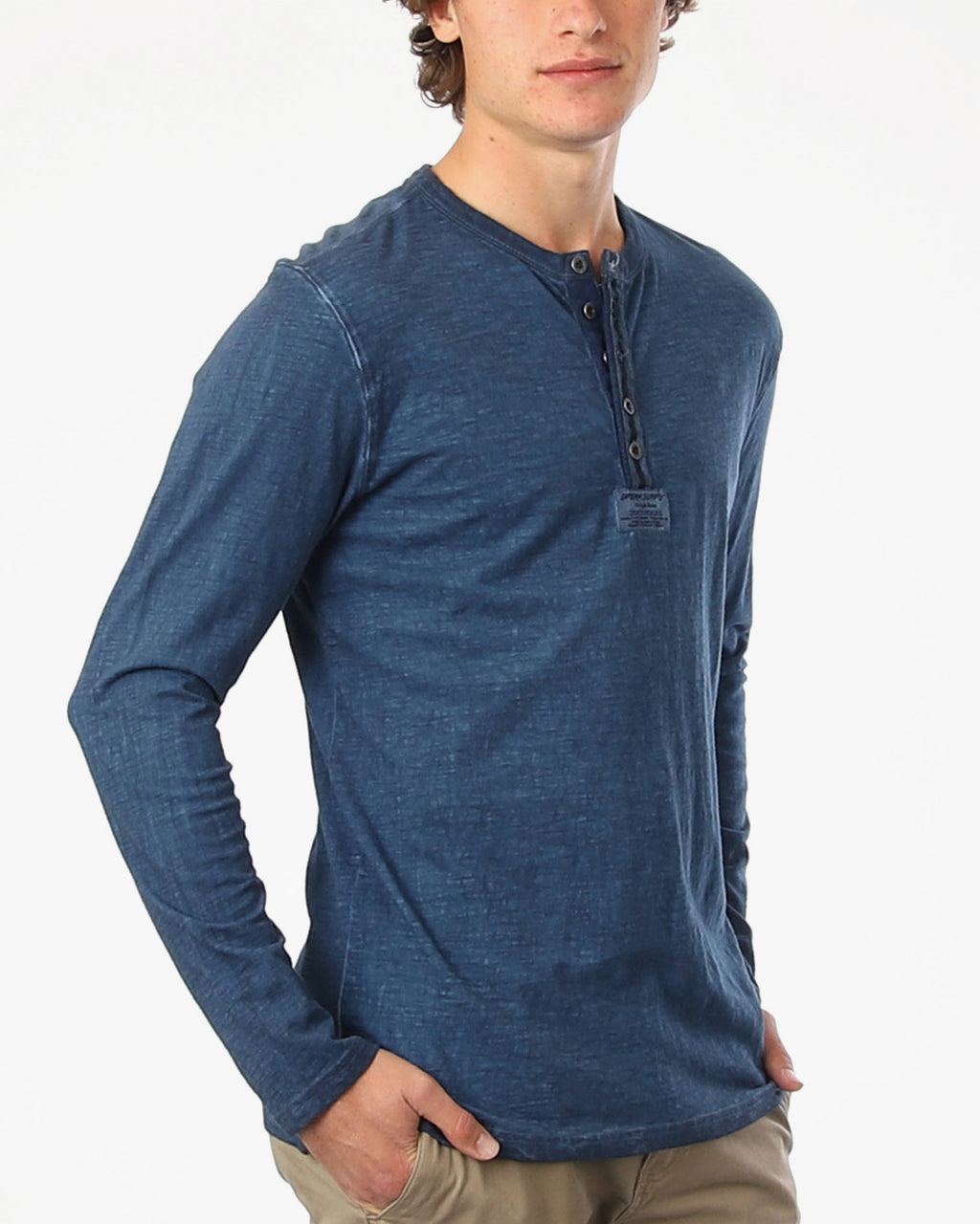 ZIMEGO Camiseta Henley de manga larga con cuello redondo y lavado al aceite para hombre 