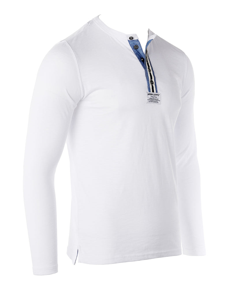 ZIMEGO Camiseta Henley de manga larga con cuello redondo y lavado al aceite para hombre 