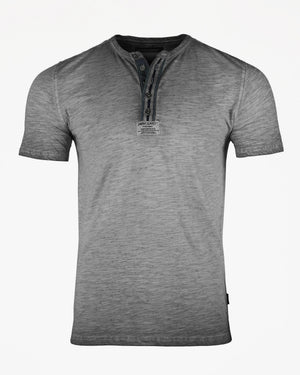 ZIMEGO Camiseta Henley de manga corta con cuello redondo y lavado al aceite para hombre 