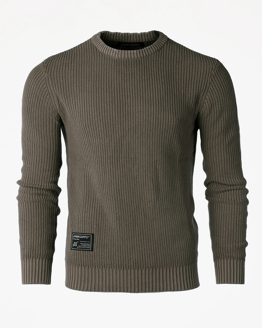 ZIMEGO Mens Long Sleeve Stone Washed Vintage Crewneck Pullover Sweater