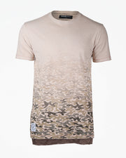 Men's Short Sleeve Camouflage Longline Side Slit Oil Wash T-shirts BROWN