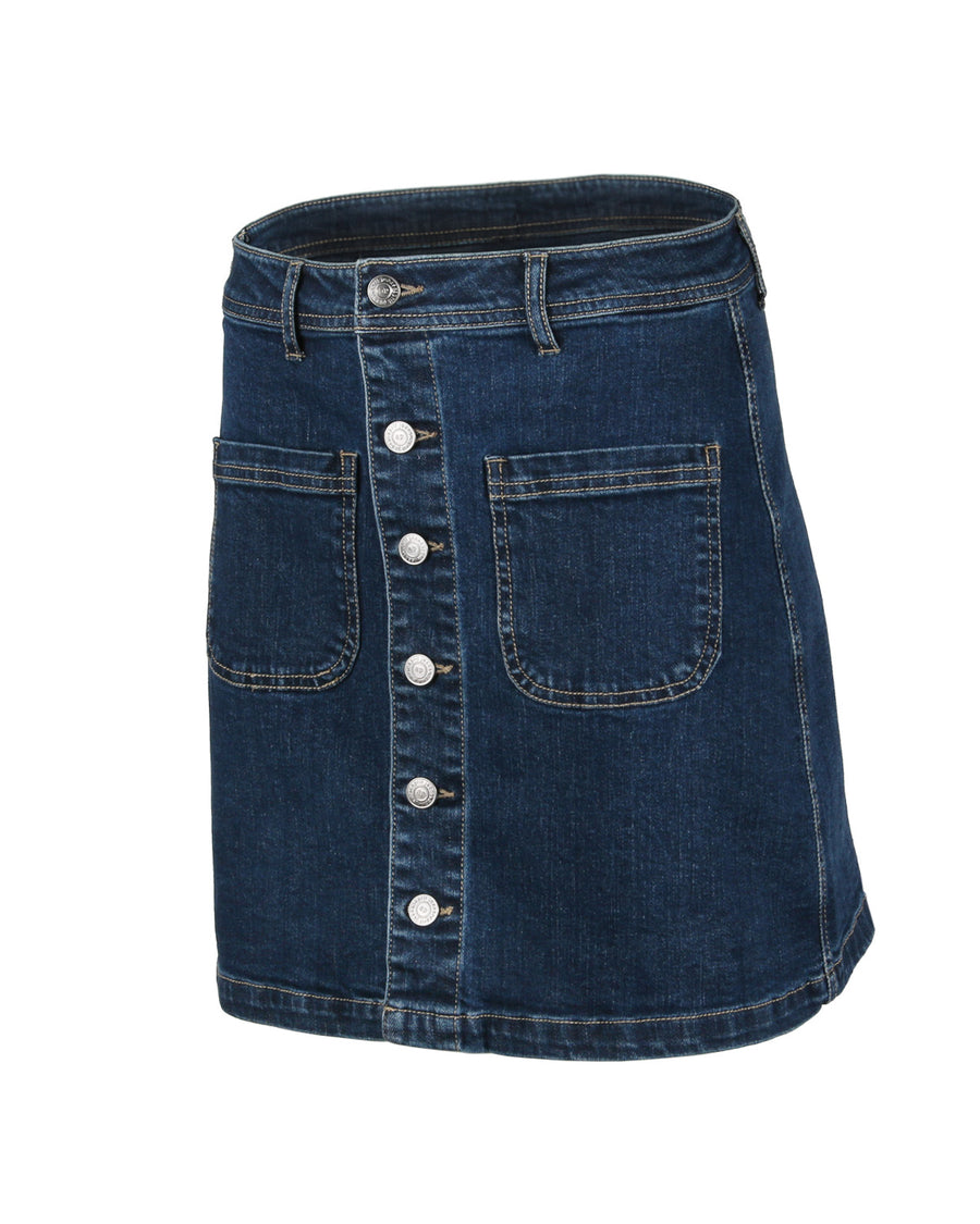 BUTTON FRONT COMFORT STRETCH DENIM SKIRT