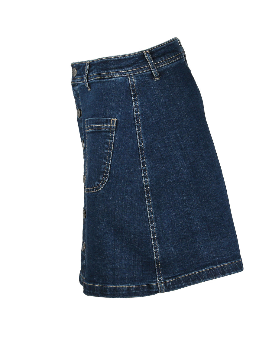 BUTTON FRONT COMFORT STRETCH DENIM SKIRT