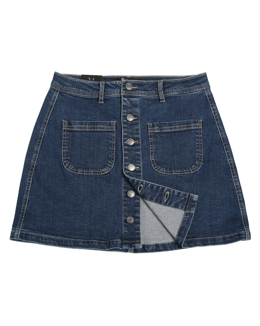 BUTTON FRONT COMFORT STRETCH DENIM SKIRT