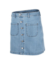 BUTTON FRONT COMFORT STRETCH DENIM SKIRT