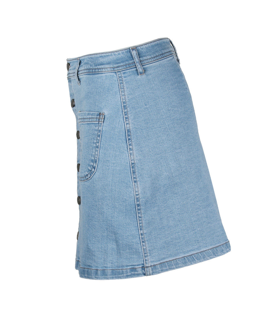 BUTTON FRONT COMFORT STRETCH DENIM SKIRT