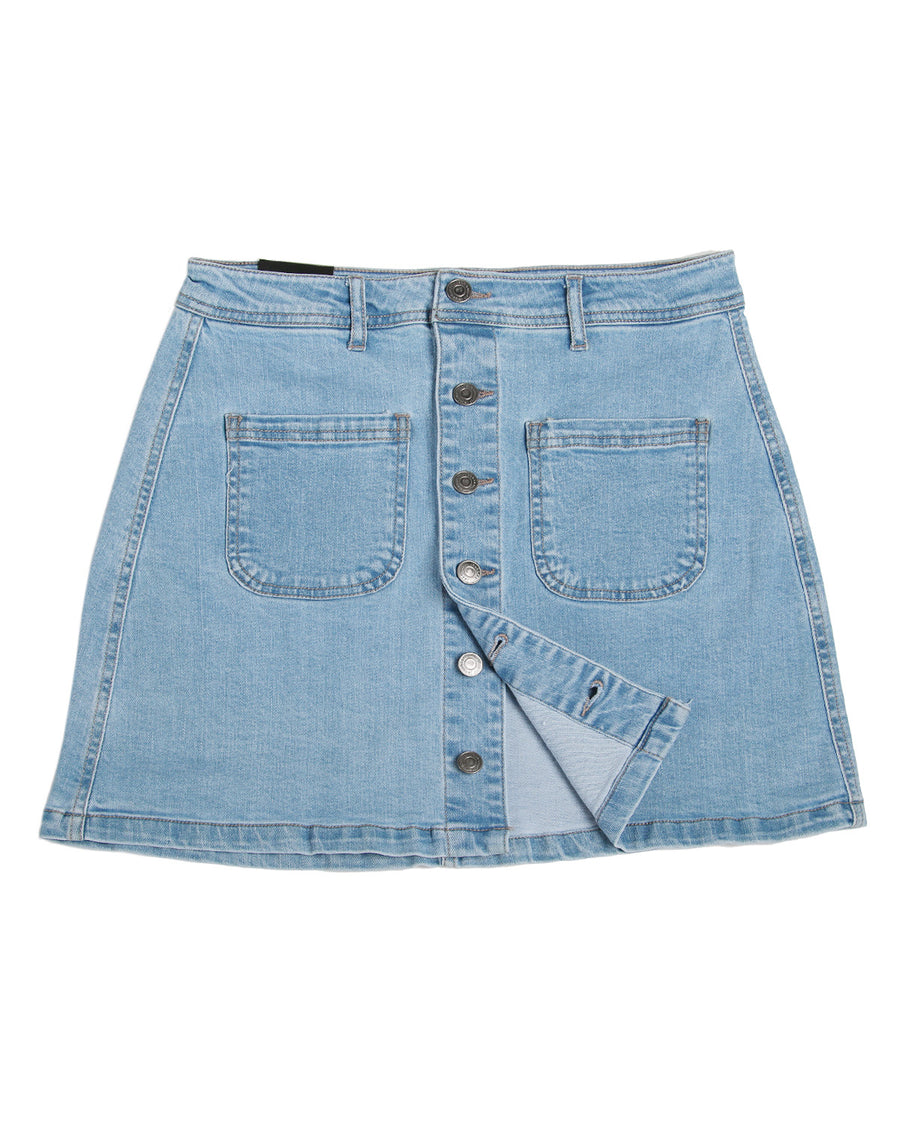 BUTTON FRONT COMFORT STRETCH DENIM SKIRT