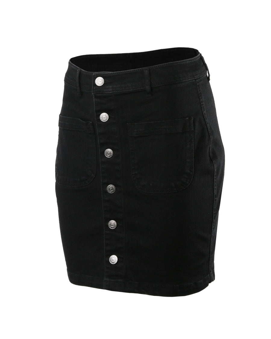 BUTTON FRONT COMFORT STRETCH DENIM SKIRT