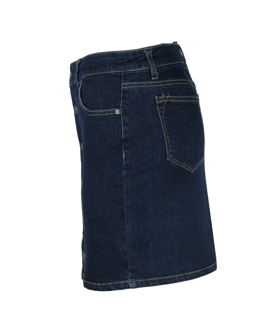 BUTTON FRONT COMFORT STRETCH DENIM SKIRT