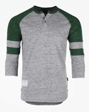 ZIMEGO Camiseta deportiva de manga 3/4 para hombre, color verde, béisbol, fútbol, ​​universidad, raglán, Henley