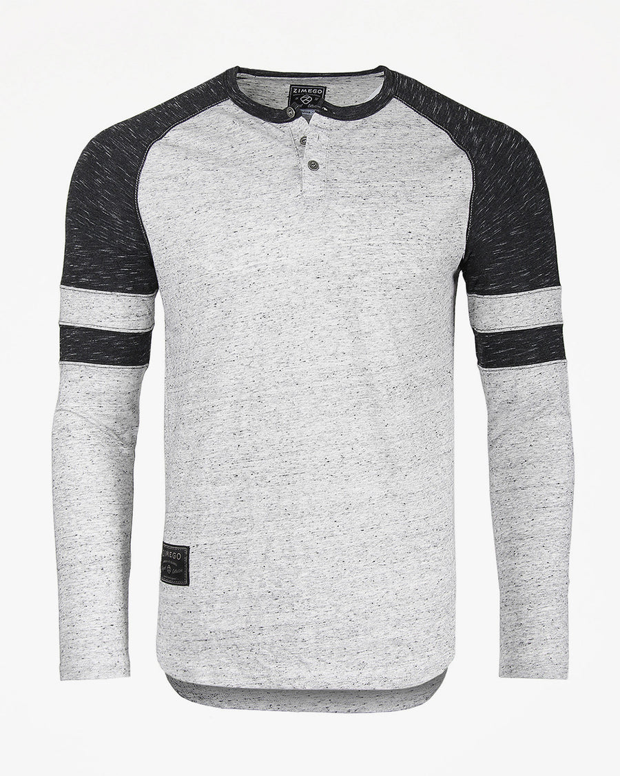 ZIMEGO ZGLS146 - Henley raglán de manga larga atlética con rayas en contraste para hombre