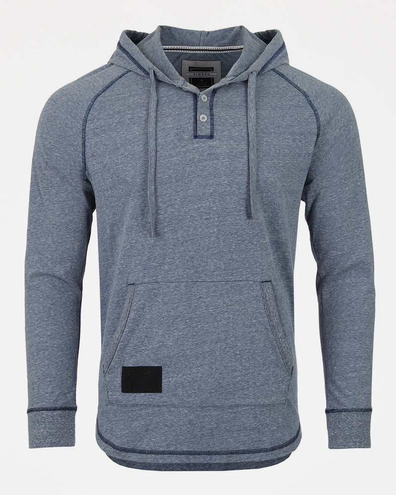 ZIMEGO Sudadera con capucha Henley Raglan de manga larga para hombre con bolsillo canguro 