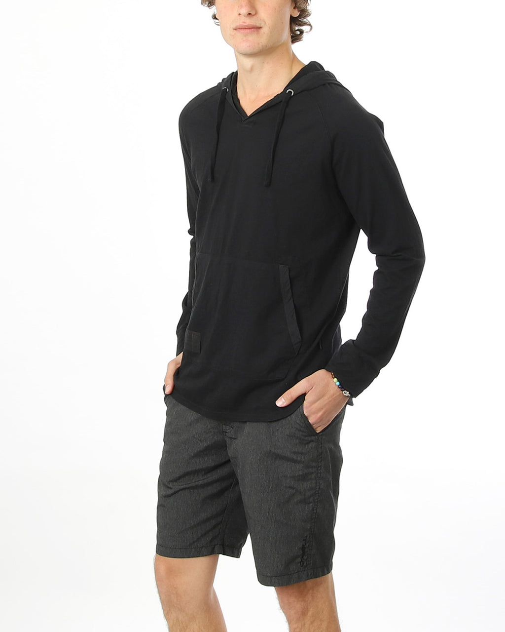 ZIMEGO Sudadera con capucha teñida con pigmento para hombre - Camisa atlética de manga larga con cuello en V Henley 