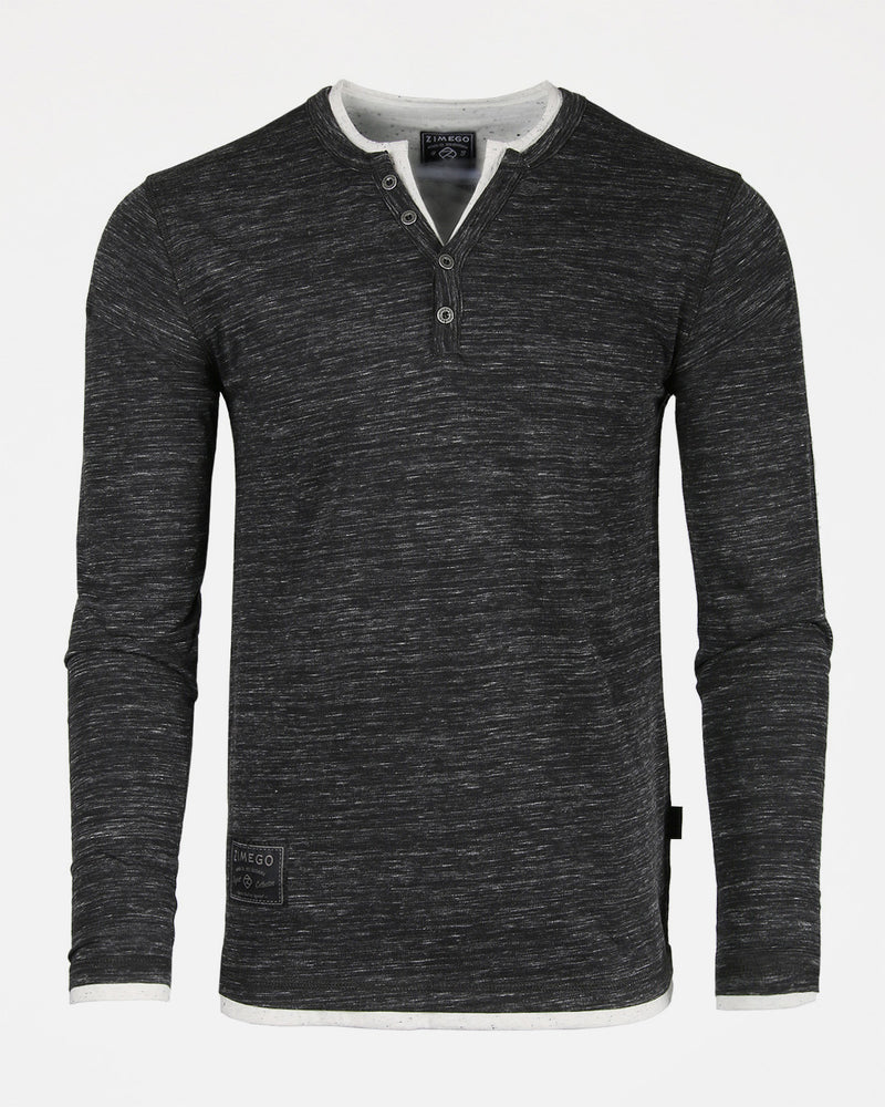 ZIMEGO Henley de moda con cuello en Y de doble capa y manga larga para hombre - ZGLS247