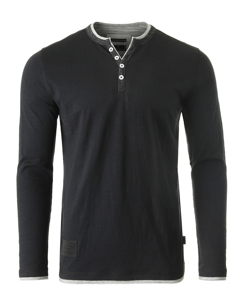 ZIMEGO Henley de moda con cuello en Y de doble capa y manga larga para hombre - ZGLS247