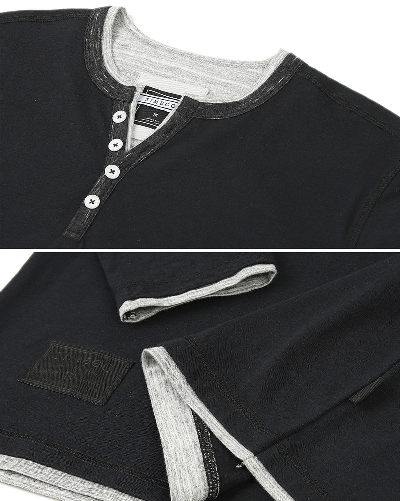 ZIMEGO Henley de moda con cuello en Y de doble capa y manga larga para hombre - ZGLS247