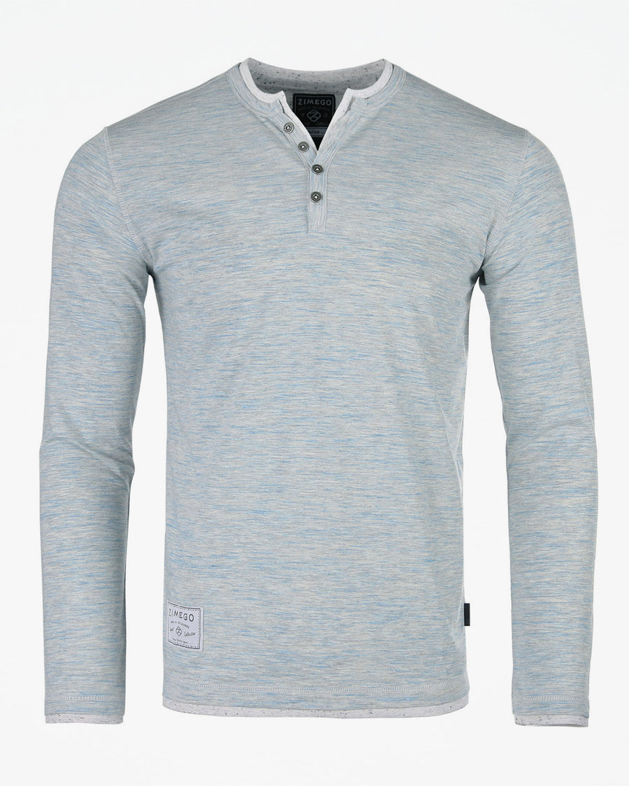 ZIMEGO Henley de moda con cuello en Y de doble capa y manga larga para hombre - ZGLS247