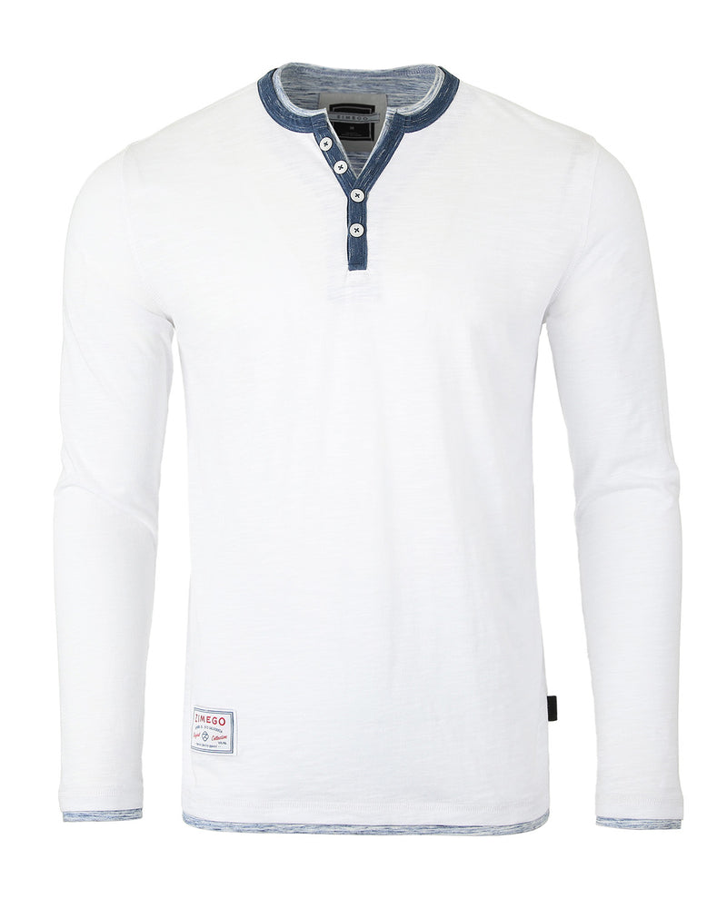 ZIMEGO Henley de moda con cuello en Y de doble capa y manga larga para hombre - ZGLS247