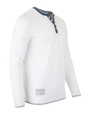 ZIMEGO Henley de moda con cuello en Y de doble capa y manga larga para hombre - ZGLS247