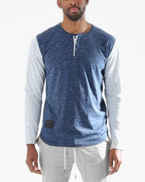 ZIMEGO Camiseta deportiva Henley con botones y manga larga en contraste para hombre
