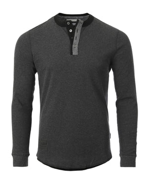 ZIMEGO Men's Vintage Burnout Garment Wash Long Sleeve Lightweight Thermal Henley