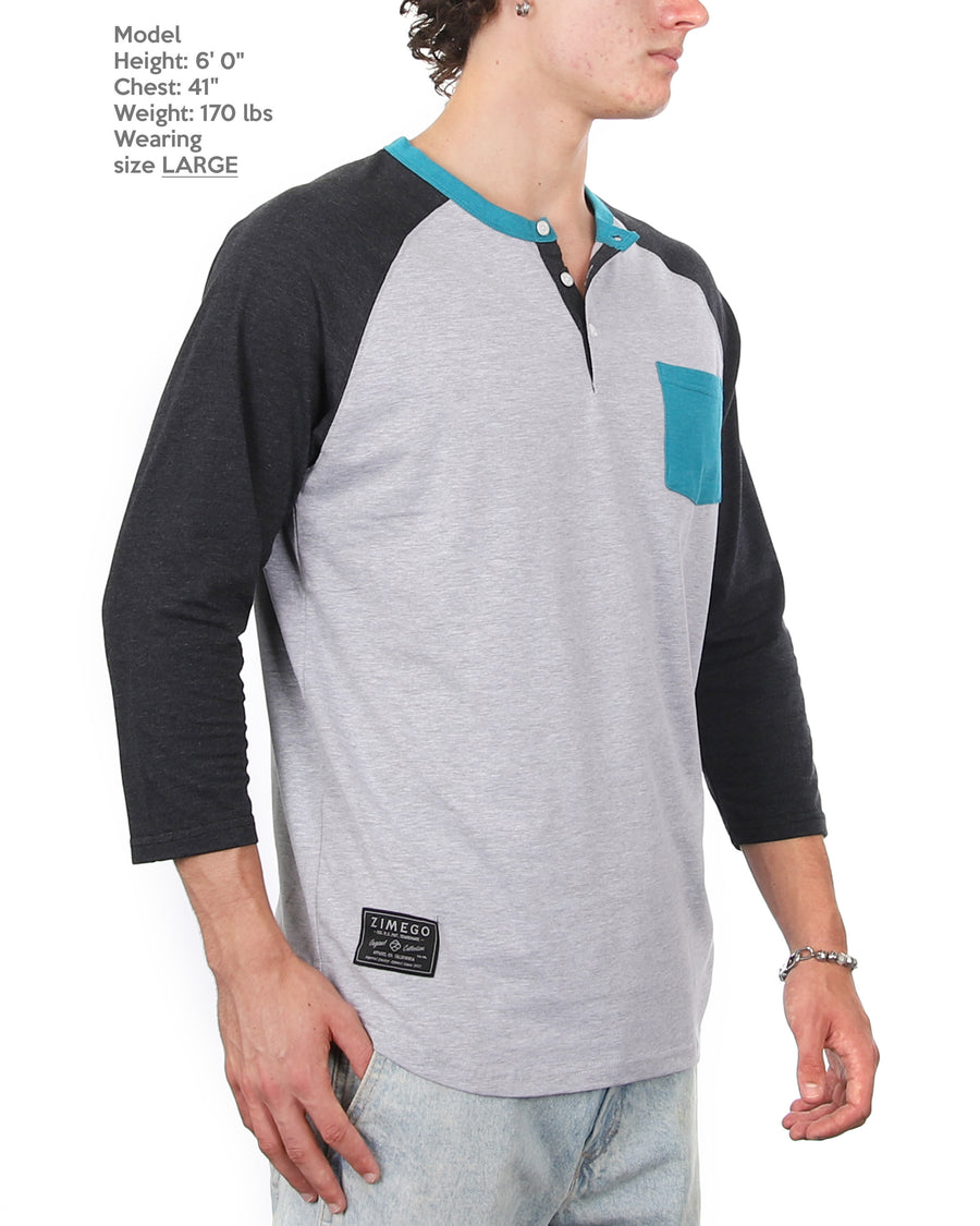 Contrast 3/4 Sleeve Stretch Casual Baseball Button Henley Shirts