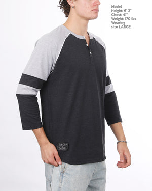 Color Block 3/4 Sleeve Stretch Casual Baseball Button Henley Shirts