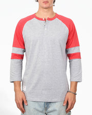 Color Block 3/4 Sleeve Stretch Casual Baseball Button Henley Shirts