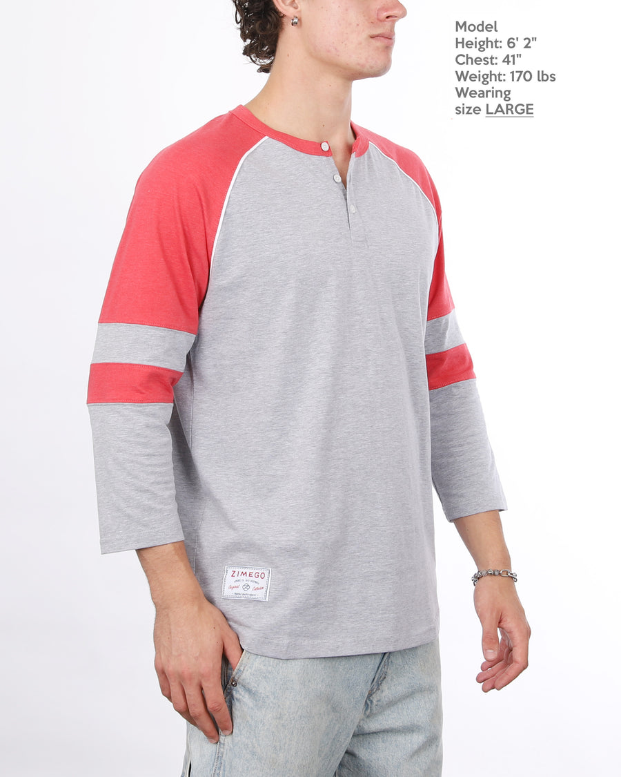 Color Block 3/4 Sleeve Stretch Casual Baseball Button Henley Shirts