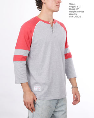 Color Block 3/4 Sleeve Stretch Casual Baseball Button Henley Shirts