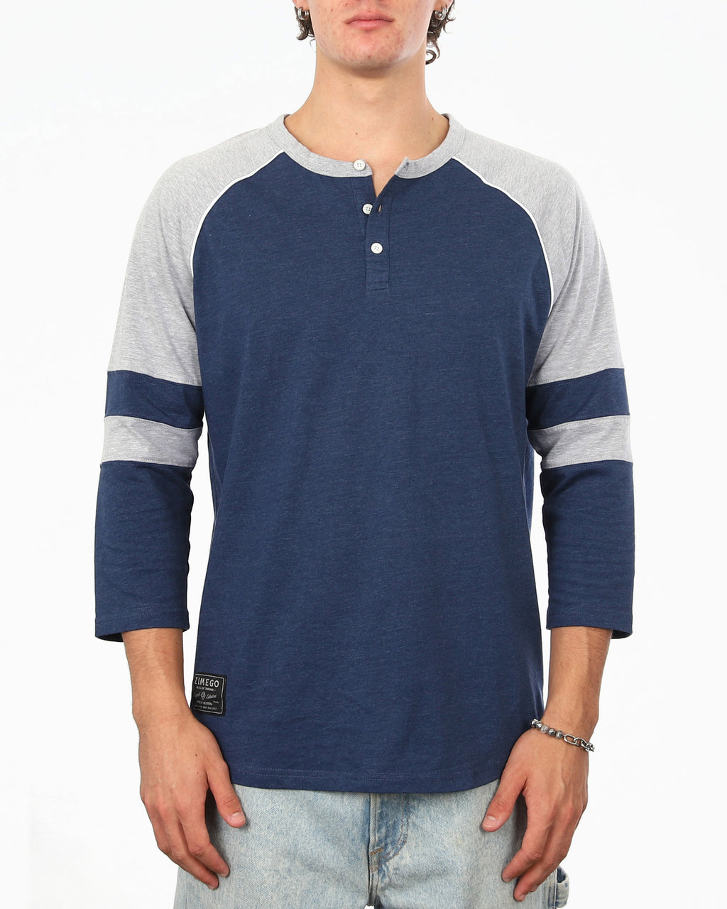 Color Block 3/4 Sleeve Stretch Casual Baseball Button Henley Shirts