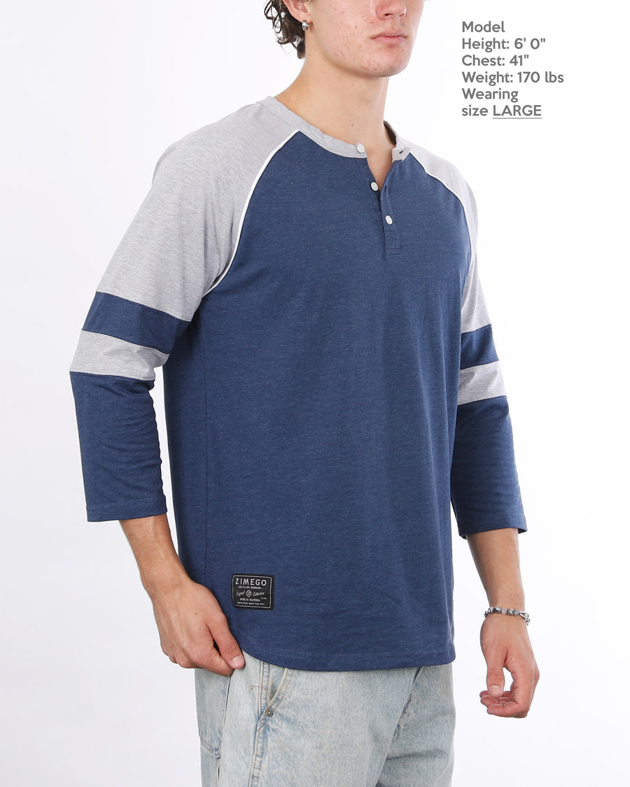 Color Block 3/4 Sleeve Stretch Casual Baseball Button Henley Shirts