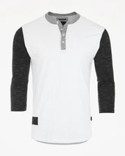 ZIMEGO Henley de béisbol blanco y negro de manga 3/4 para hombre - Camisas atléticas casuales con cuello redondo y botones 