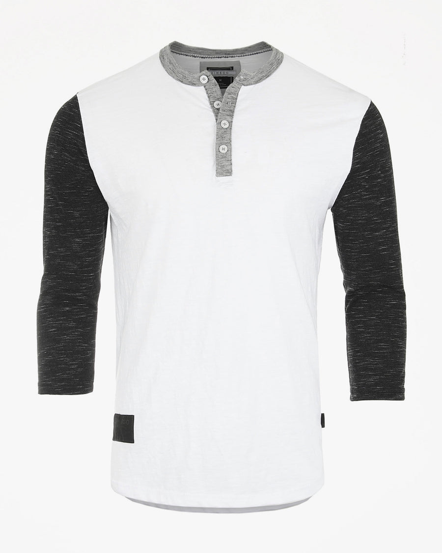 ZIMEGO Henley de béisbol blanco y negro de manga 3/4 para hombre - Camisas casuales con botones atléticos y cuello redondo 