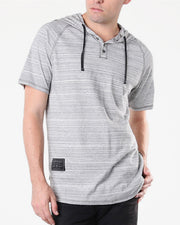 ZIMEGO Short Sleeve Raglan Henley Hoodie Round Bottom Semi Longline T-Shirt