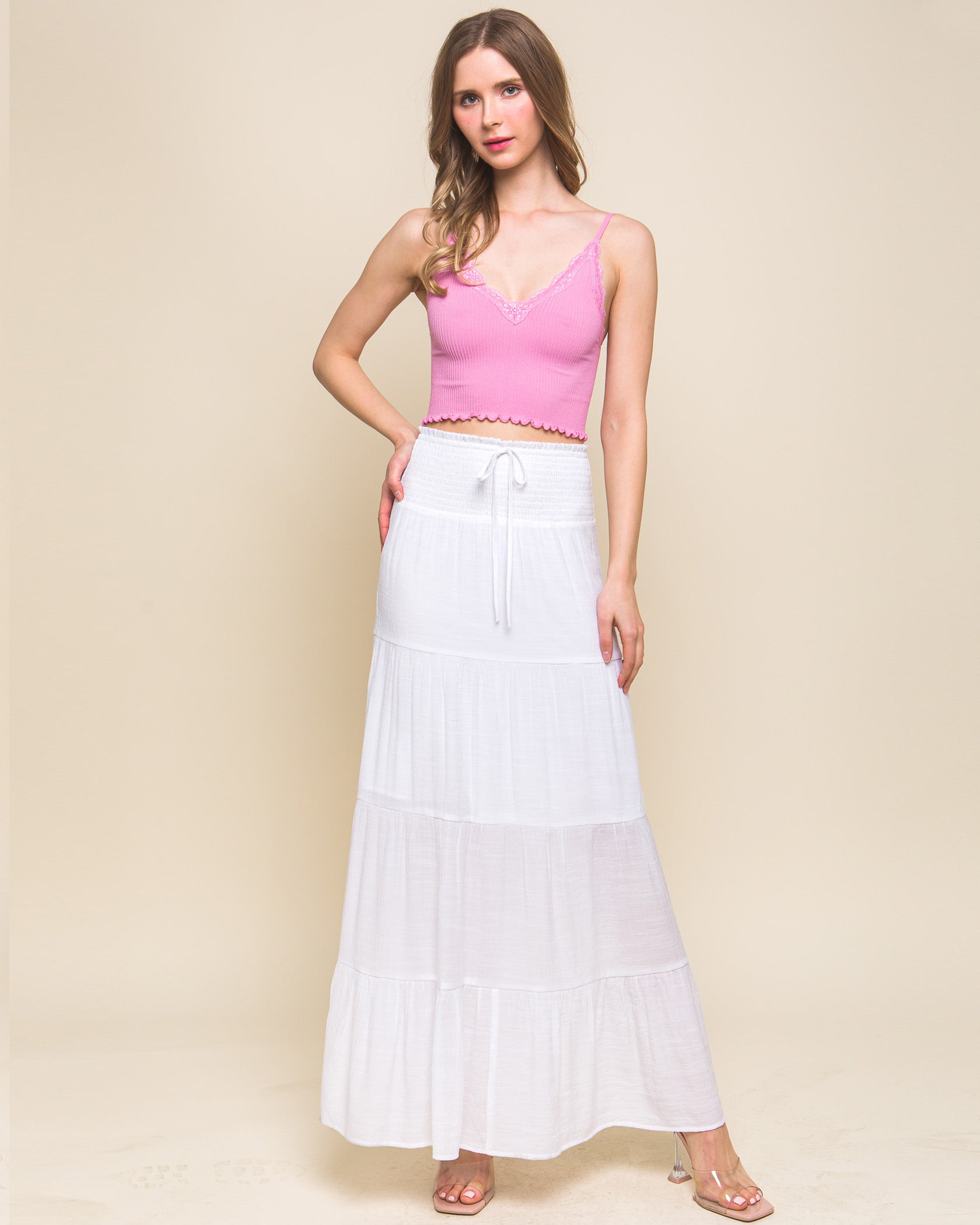 SMOCKED MAXI SKIRT