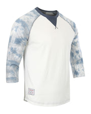 Mens 3/4 Tie Dye Sleeve Modern Fit Stretch Contrast Raglan Casual Crew Neck T-Shirts