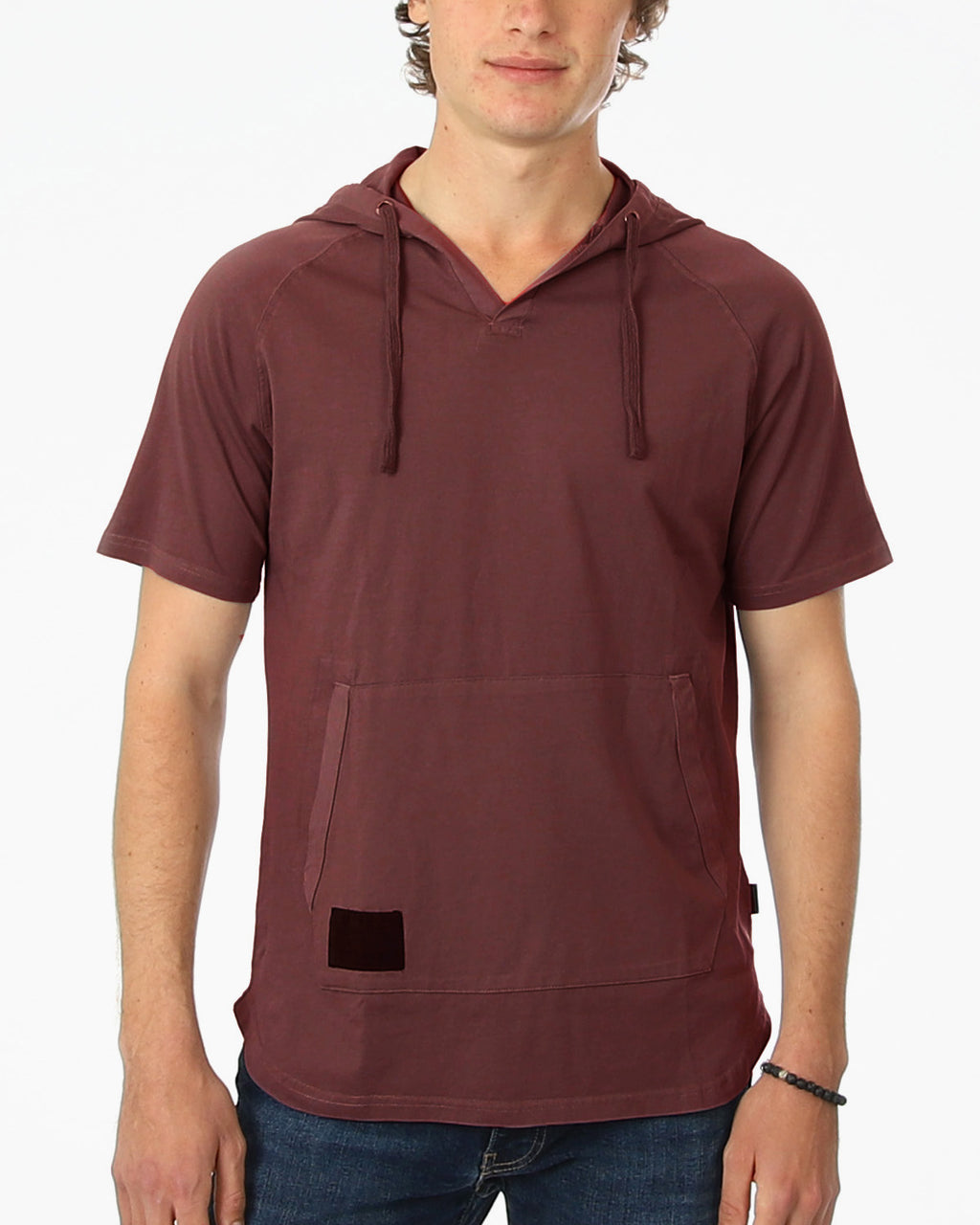 ZIMEGO Camisa con capucha teñida con pigmento, manga corta, cuello en V, estilo raglán Henley 