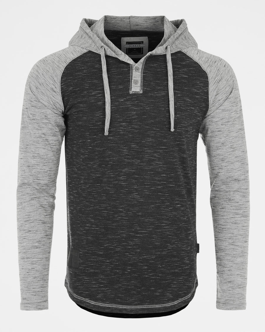 ZIMEGO Men's Hoodie Pullover Sweatshirt - Athletic Button Raglan Henley Shirt Hooded Top