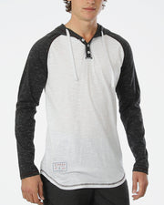 ZIMEGO Long Sleeve Raglan Henley Round Bottom Hood T-Shirts - WHITE/BLK