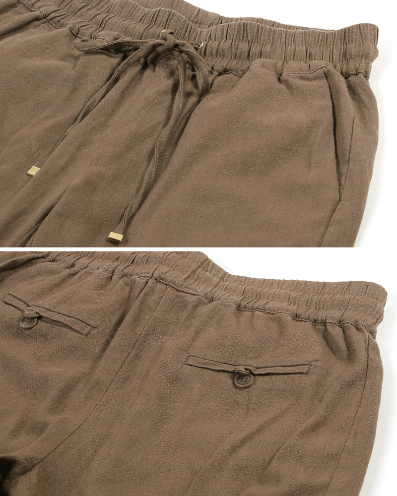 ZIMEGO Pantalones de verano de lino con cintura elástica y cordón cómodo para mujer 