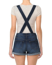 JUNIOR COTTON DENIM DESTROYED SHORT OVERALLS