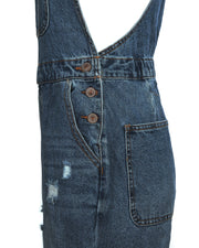 JUNIOR NON-STRETCH DENIM DESTROYED OVERALLS