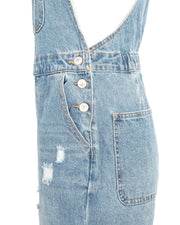 JUNIOR NON-STRETCH DENIM DESTROYED OVERALLS